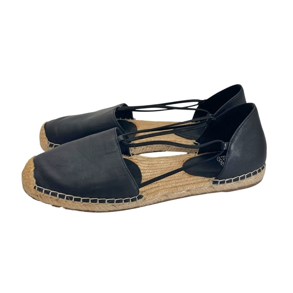 Eileen Fisher Lee d'Orsay Black Leather Espadrille Flat Size 9